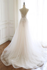 Gorgeous White Tulle Lace Long Wedding Dress Sleeveless Custom Size Bridal Gowns On Sale-27dress